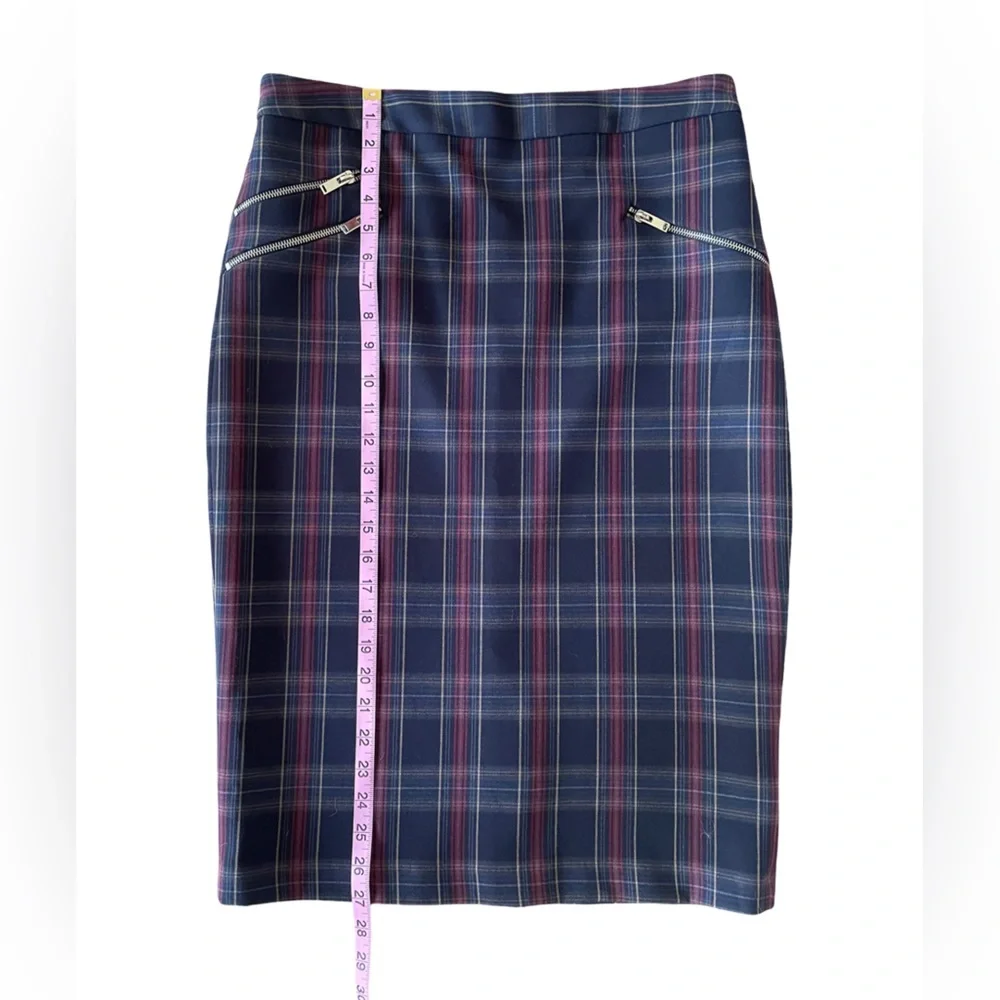 NWT Philosophy Navy Plaid Pencil Skirt With Zipper Details Women’s Size 10